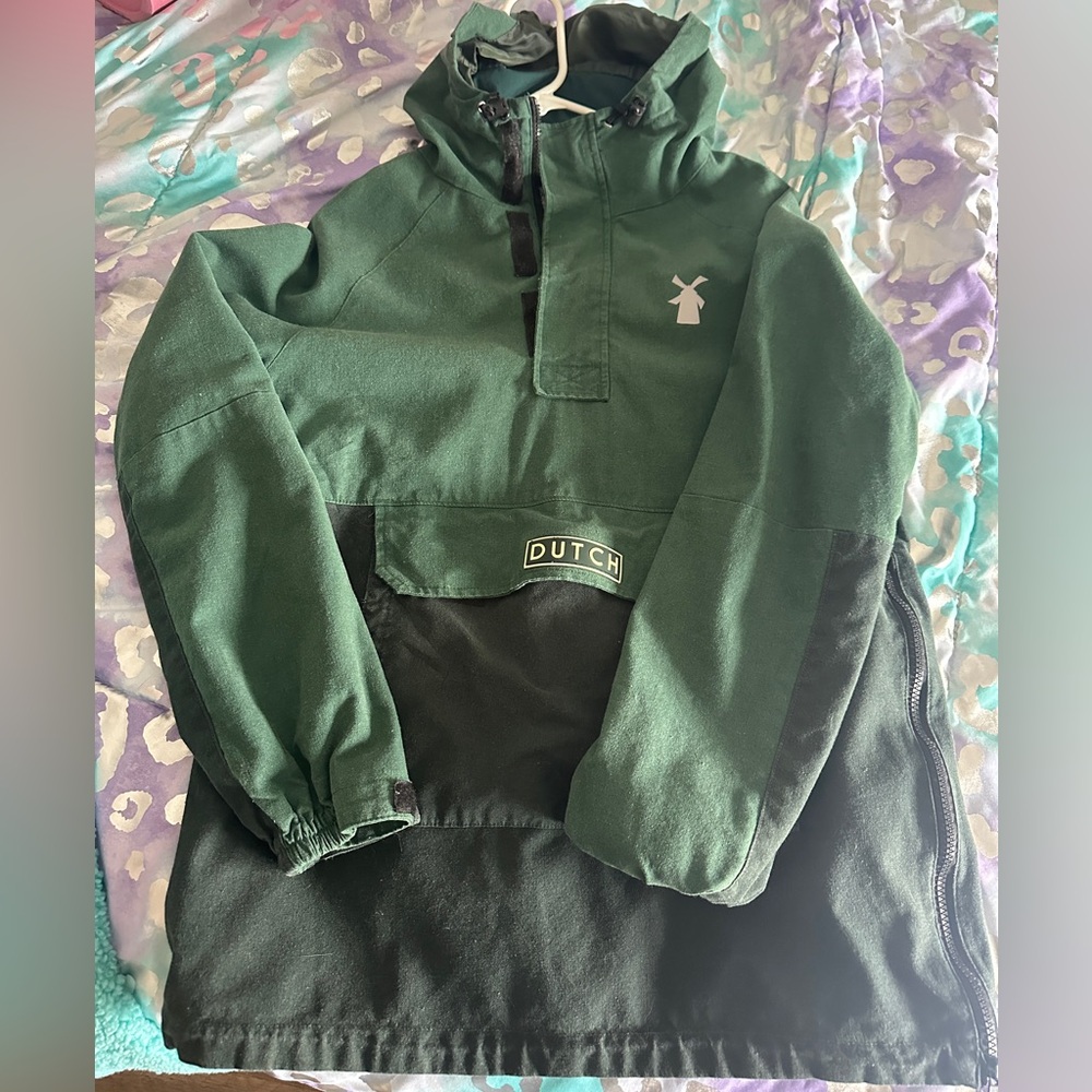 Dutch Bros Forest Green and Black Raincoat